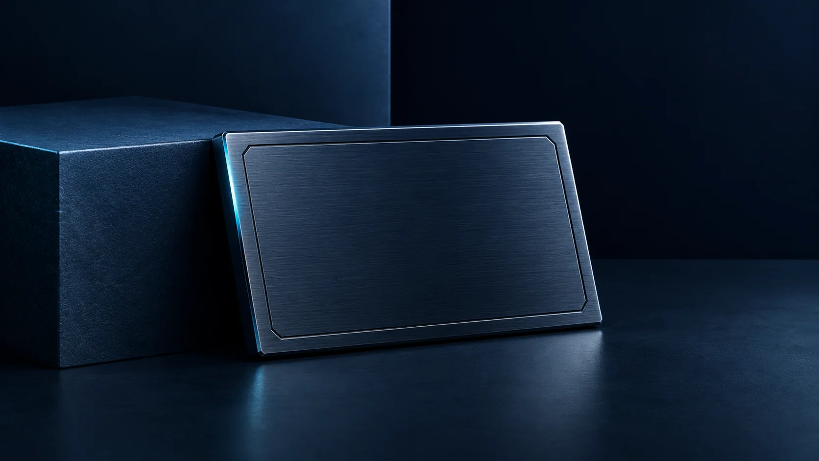 Abstract blank navy plate with a precise metal edge.